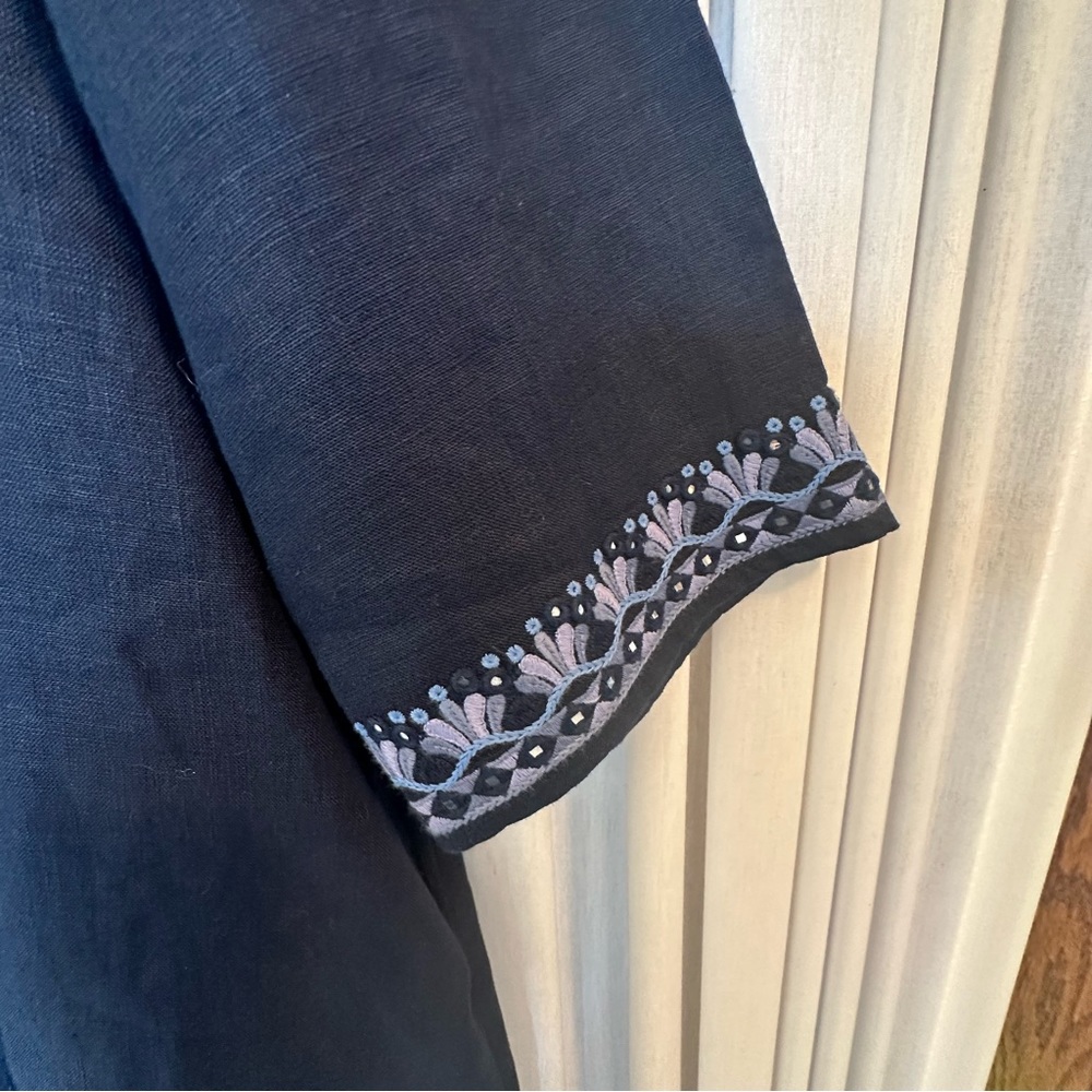 Chico’s Navy Blue Embellished Beaded Linen Dress - Picture 8 of 16